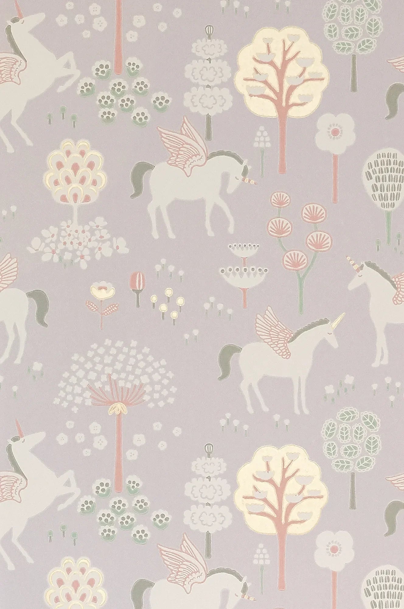 Majvillan True Unicorns lilac behang sfeerbeeld kinderkamer detail