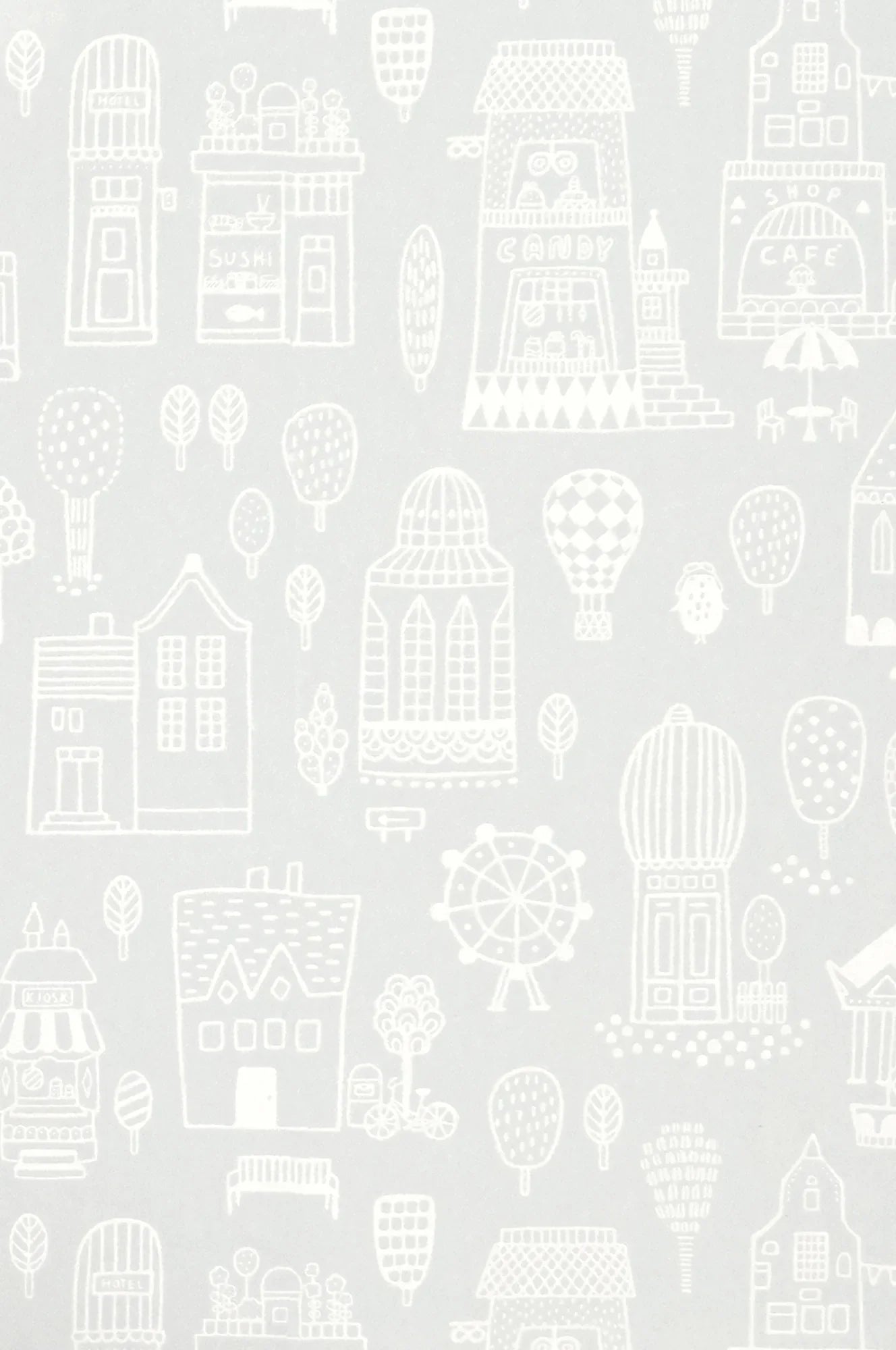 Majvillan Little town grey behang sfeerbeeld kinderkamer detail