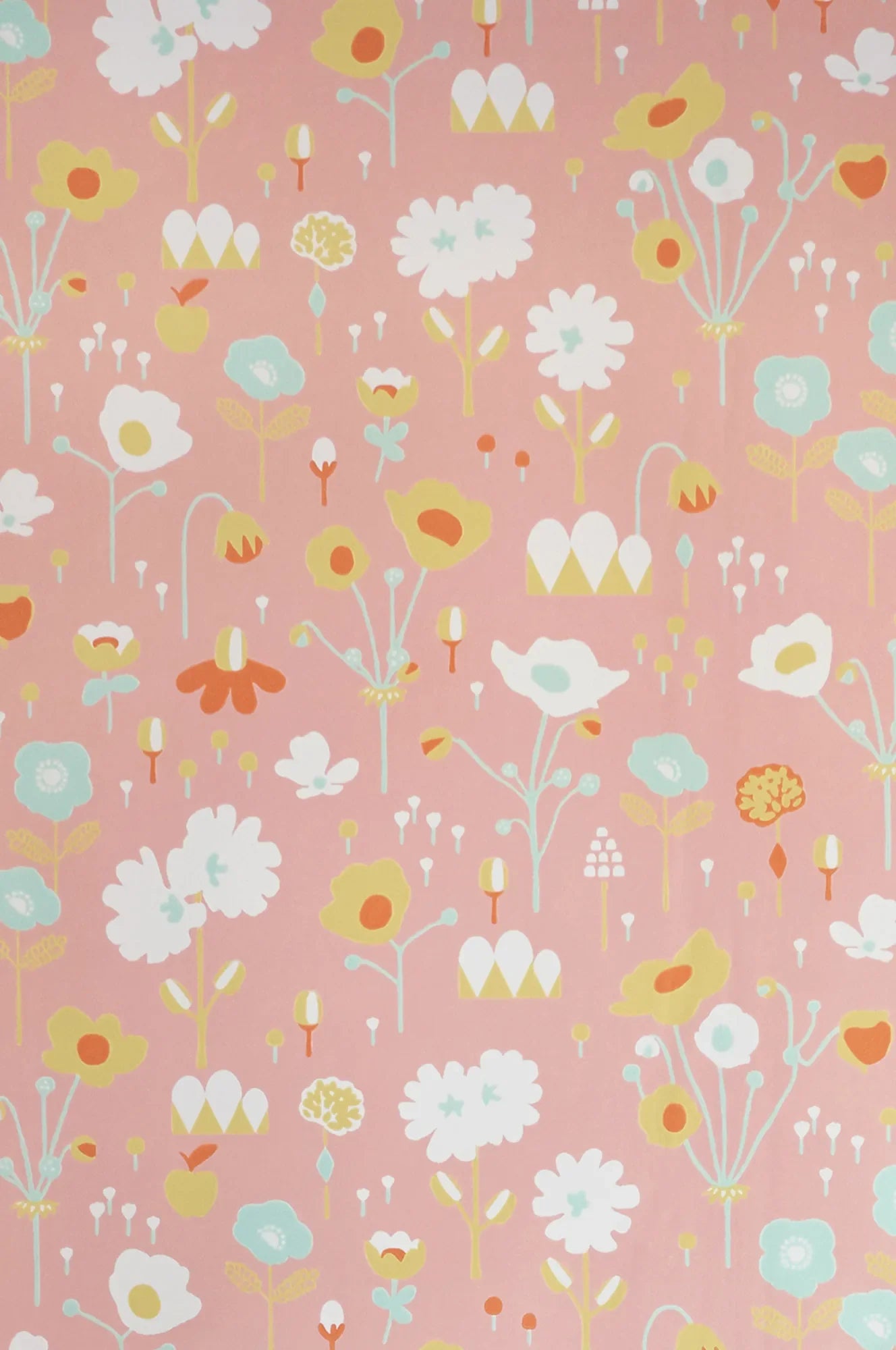 Majvillan Bloom rosa behang sfeerbeeld kinderkamer detail