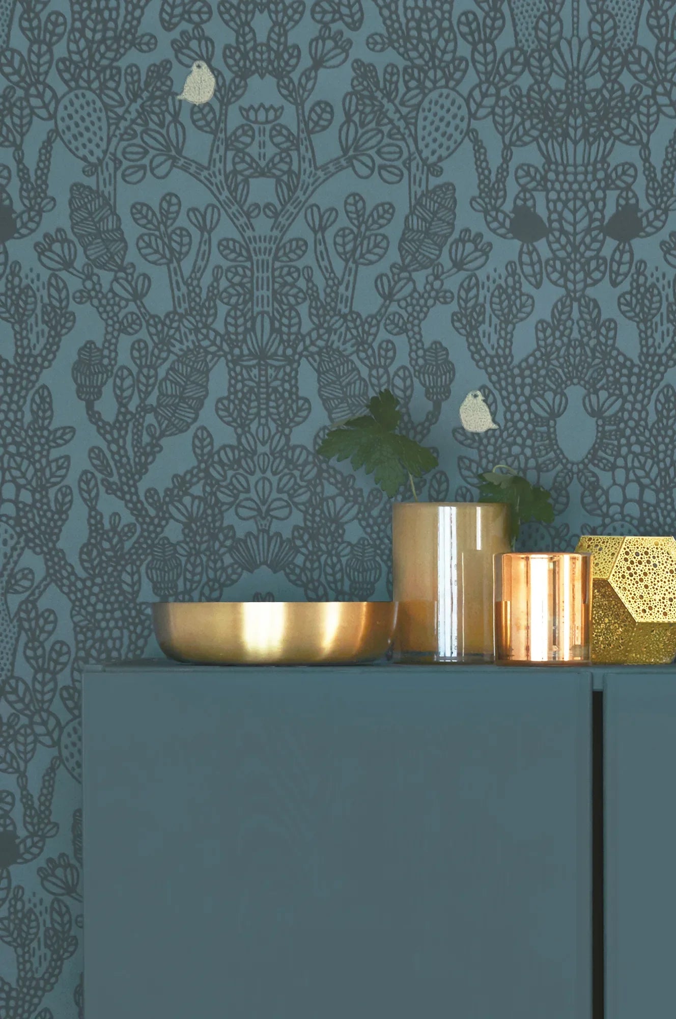 Majvillan Amelie blue behang sfeerbeeld kinderkamer detail