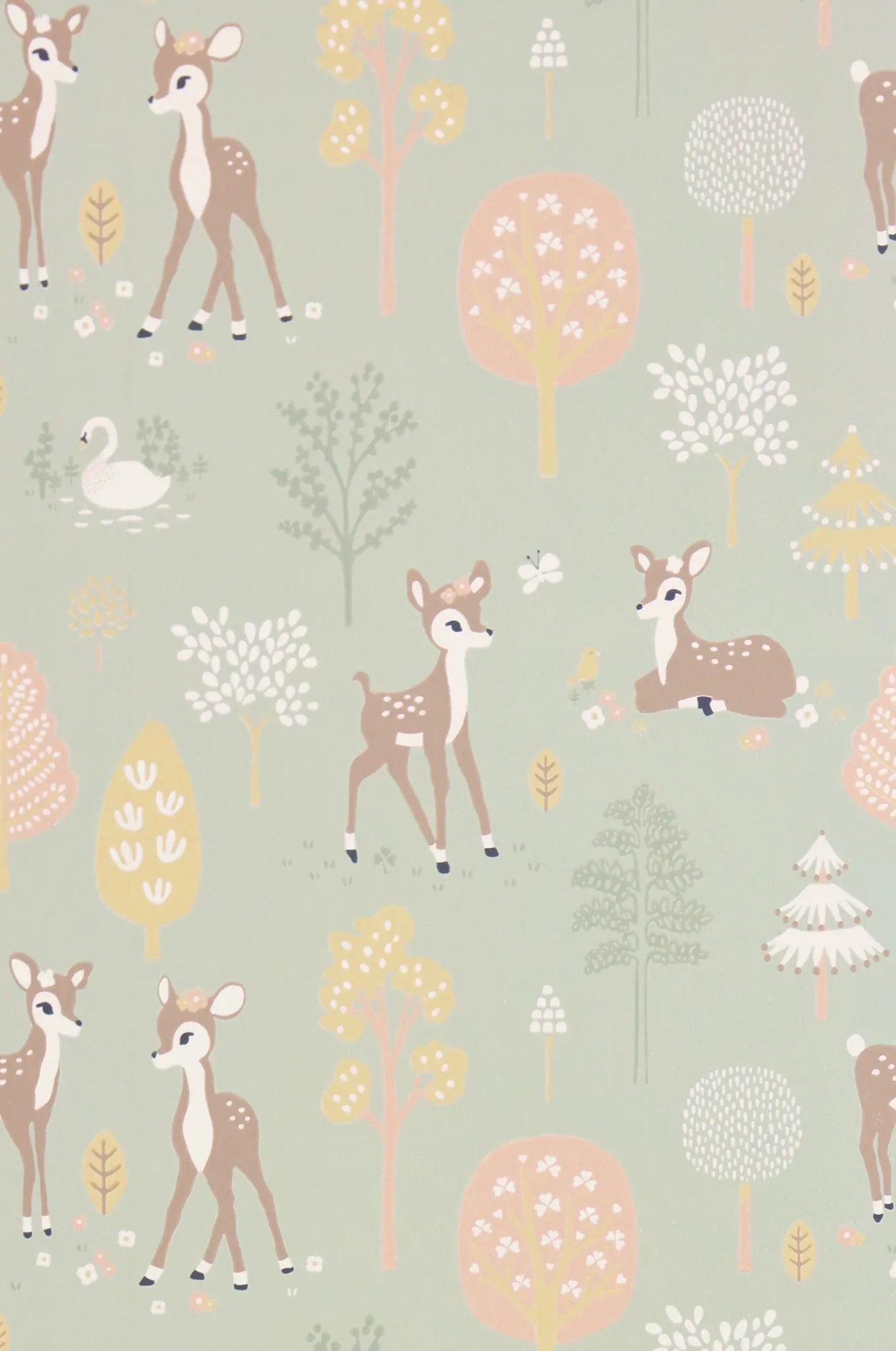 Majvillan Golden woods dusty green behang sfeerbeeld kinderkamer detail