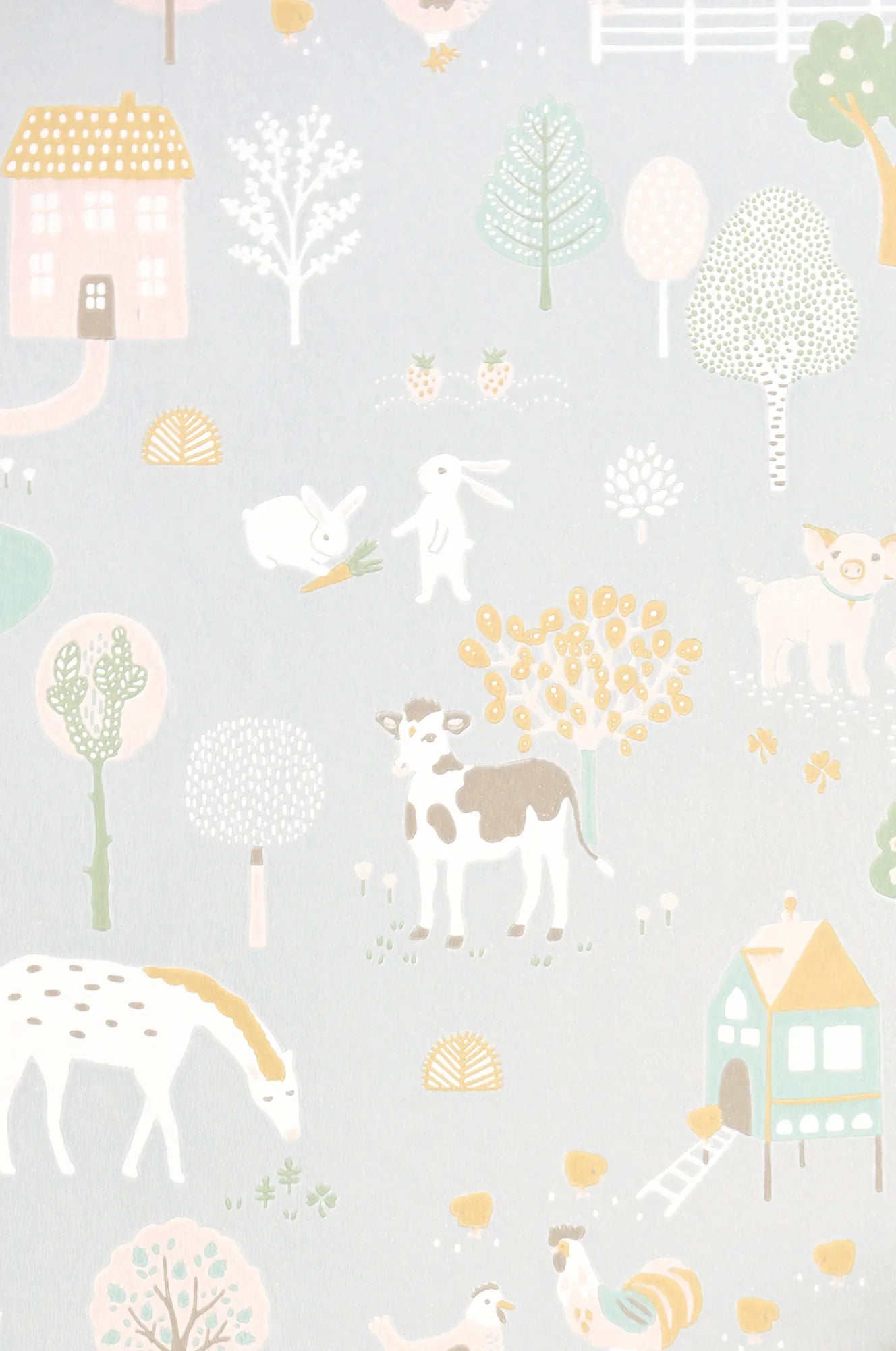 Majvillan My Farm soft grey behang sfeerbeeld kinderkamer detail