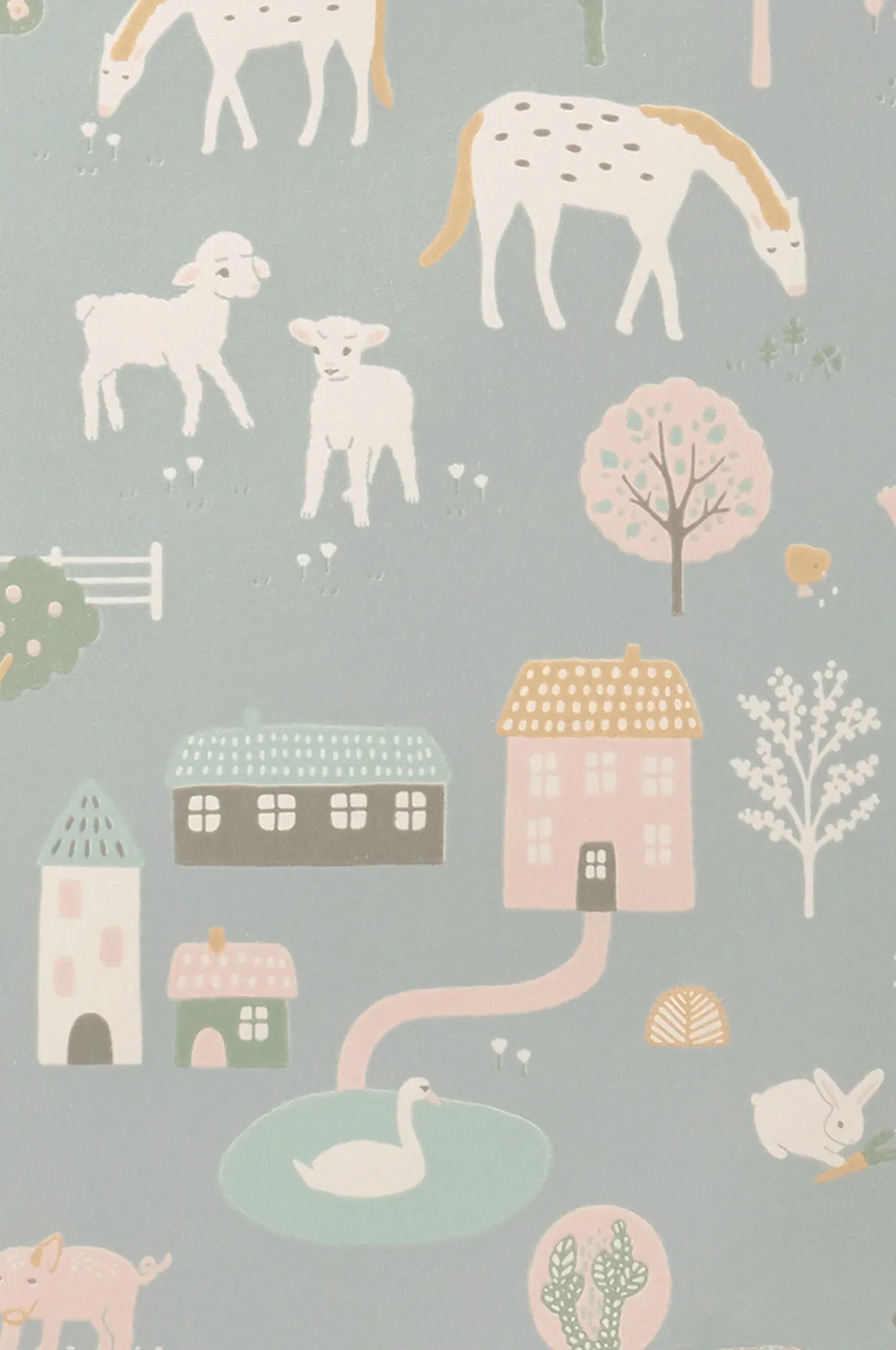 Majvillan My Farm stone blue behang sfeerbeeld kinderkamer detail