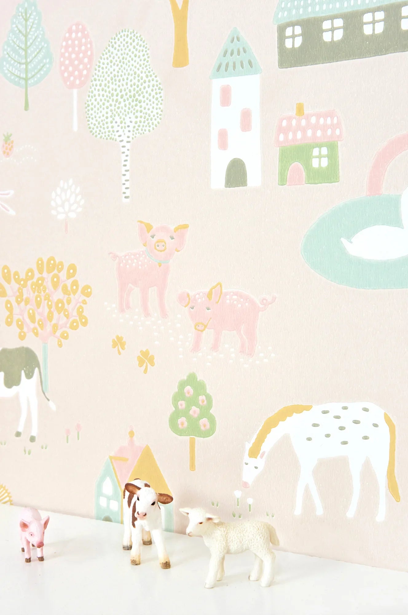 Majvillan My Farm soft pink behang sfeerbeeld kinderkamer detail
