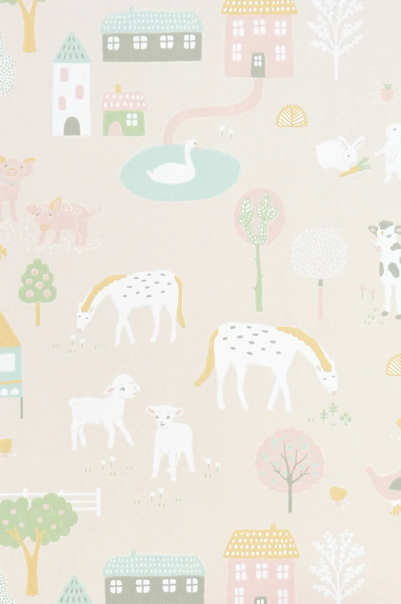 Majvillan My Farm soft pink behang sfeerbeeld kinderkamer detail