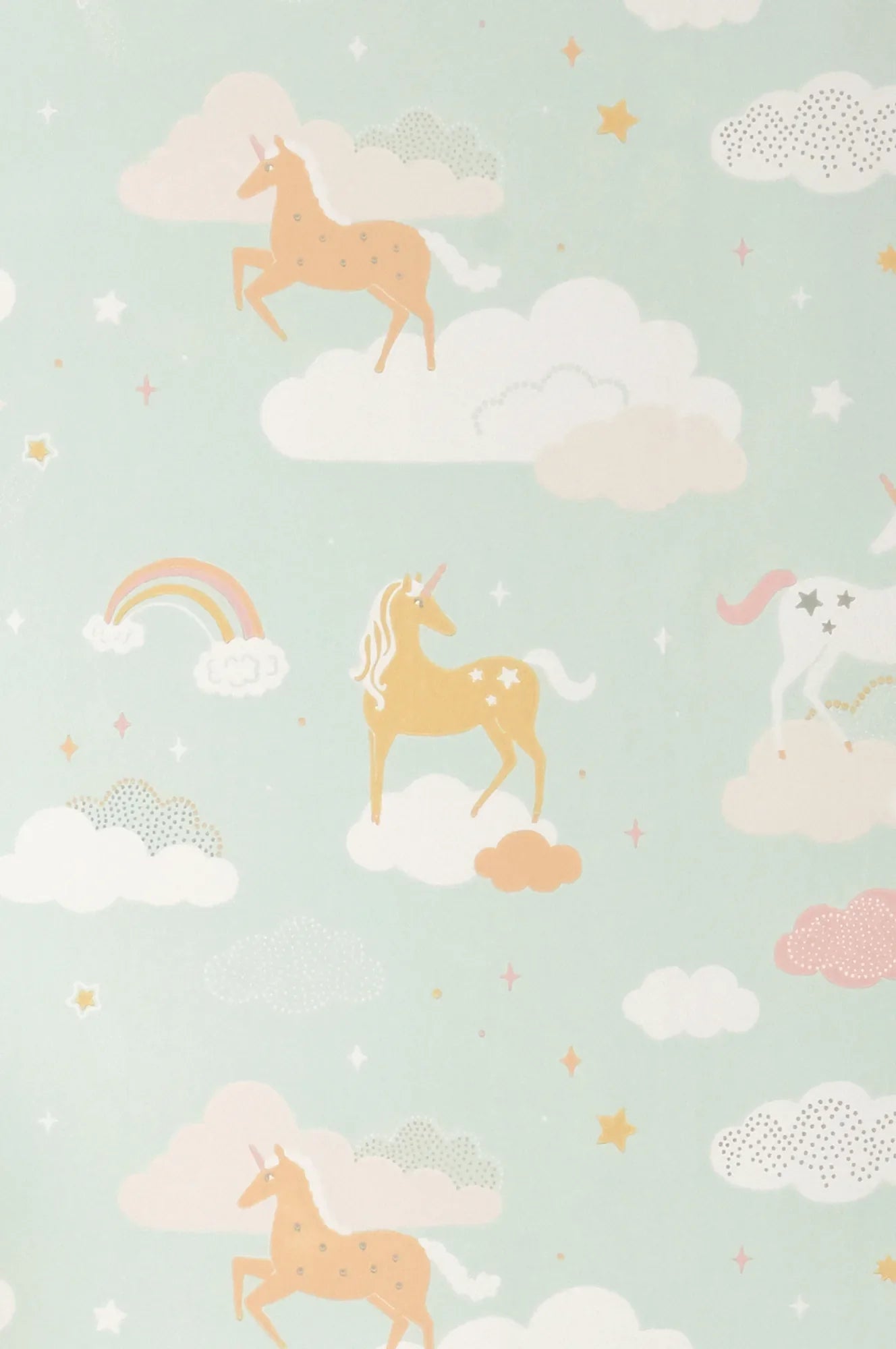 Majvillan Rainbow treasures bubblegum turquoise behang sfeerbeeld kinderkamer detail