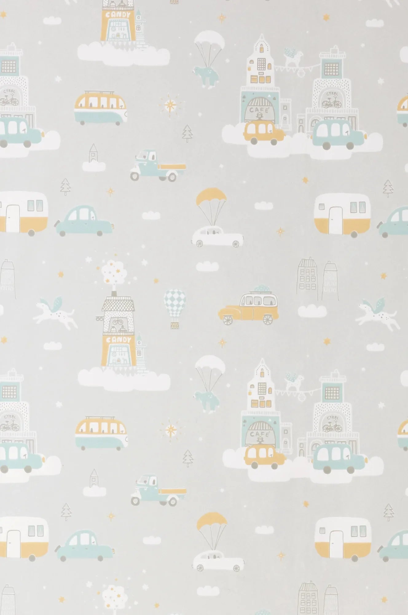 Majvillan Above the clouds soft grey behang sfeerbeeld kinderkamer detail
