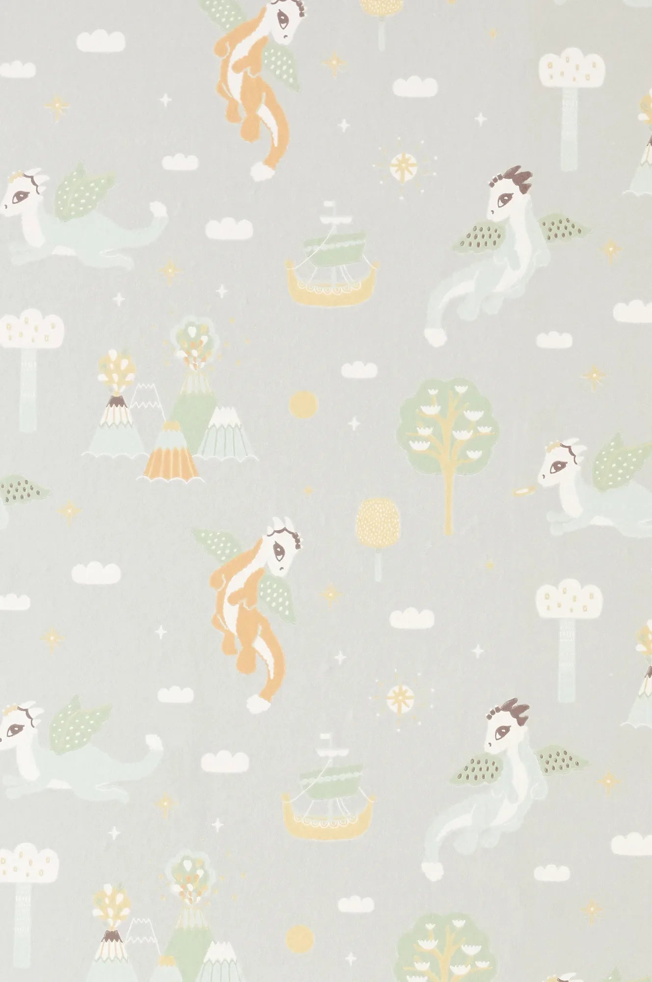 Majvillan Magical adventure soft grey behang sfeerbeeld kinderkamer detail