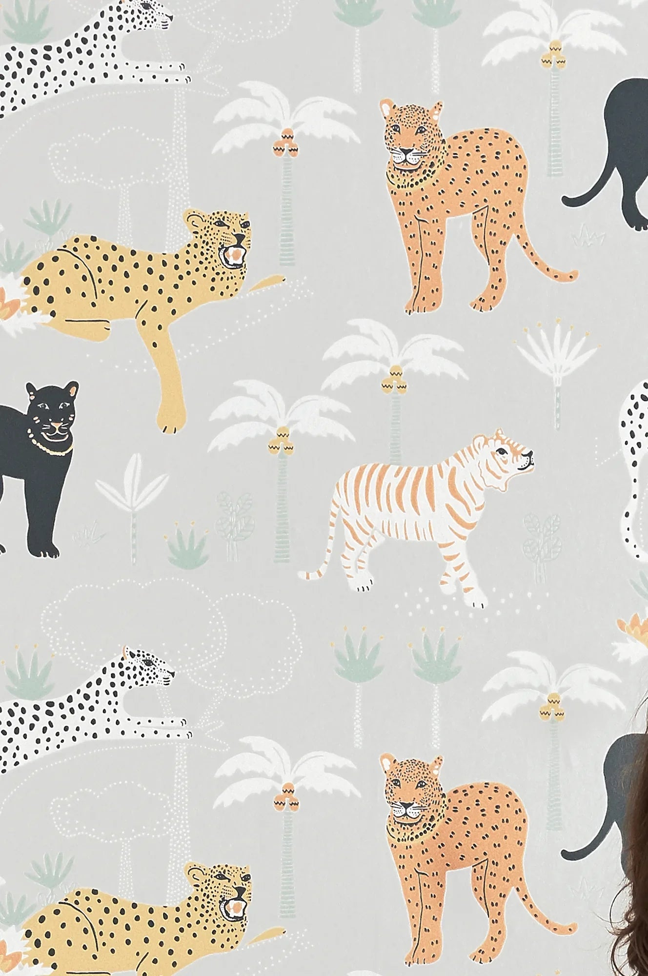Majvillan Black panther light grey behang sfeerbeeld kinderkamer detail