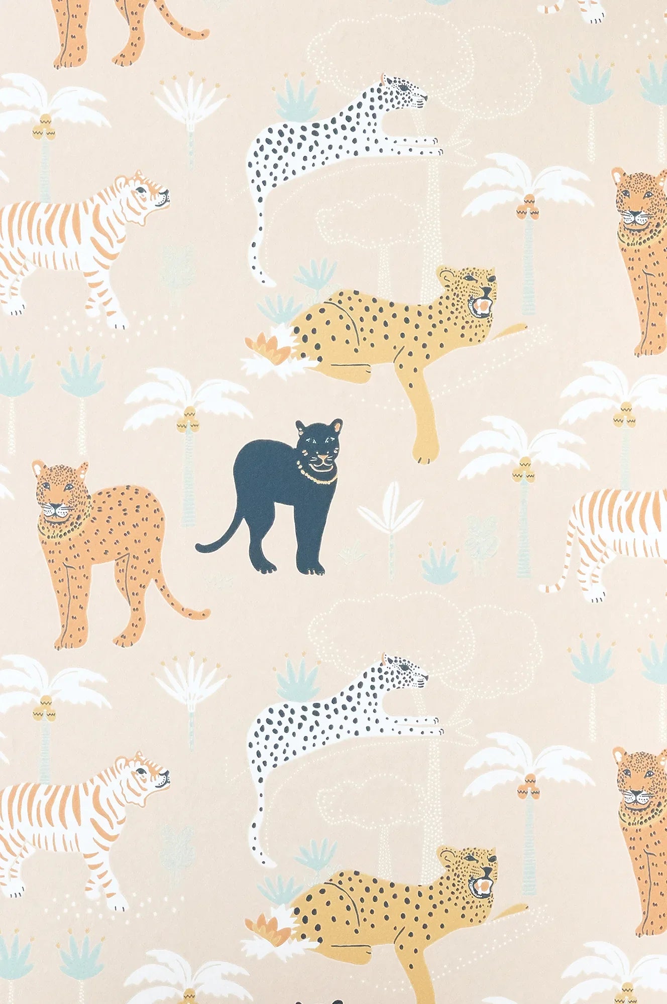 Majvillan Black panther creamy orange behang sfeerbeeld kinderkamer detail