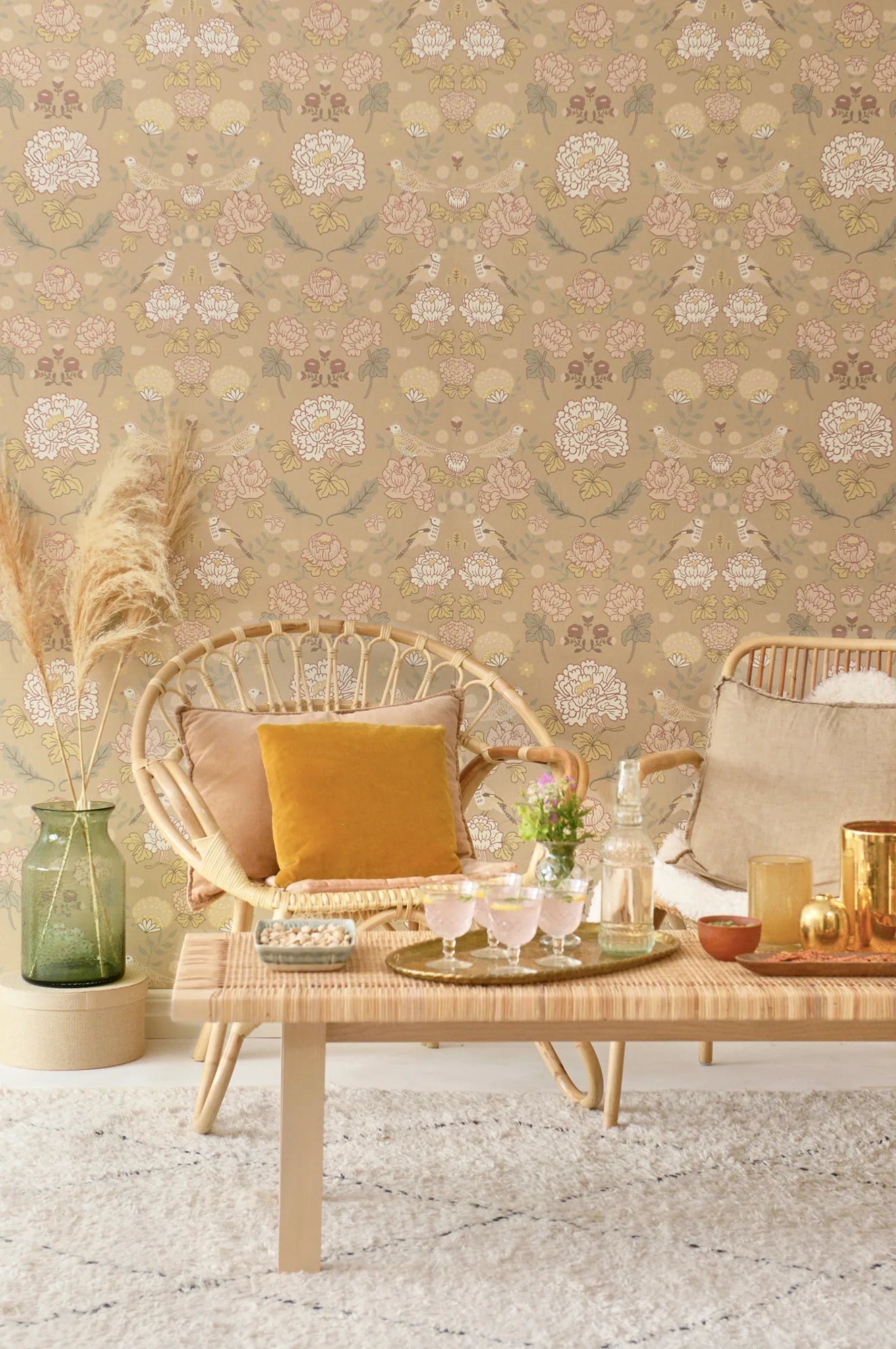 Majvillan June honey beige behang sfeerbeeld kinderkamer detail