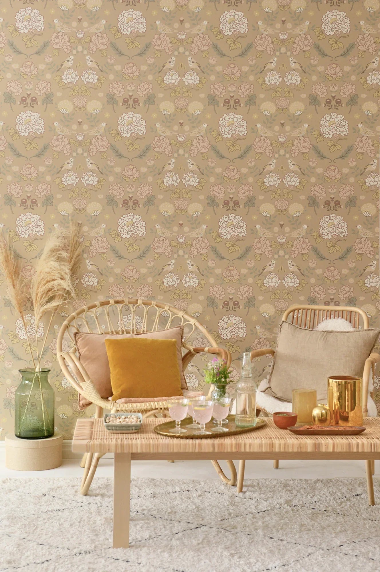 Majvillan June honey beige behang sfeerbeeld kinderkamer detail