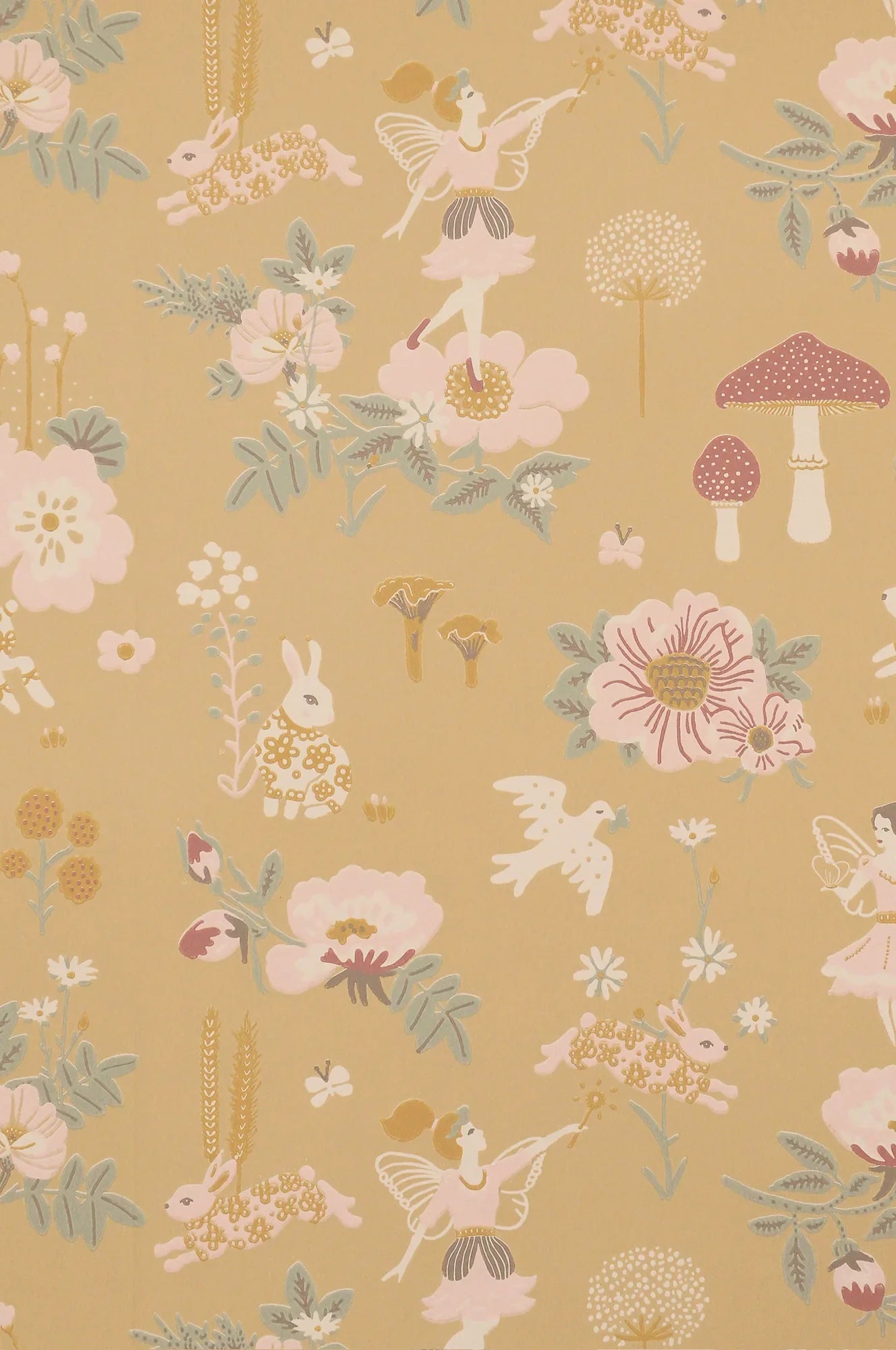Majvillan Old garden mellow yellow behang sfeerbeeld kinderkamer detail