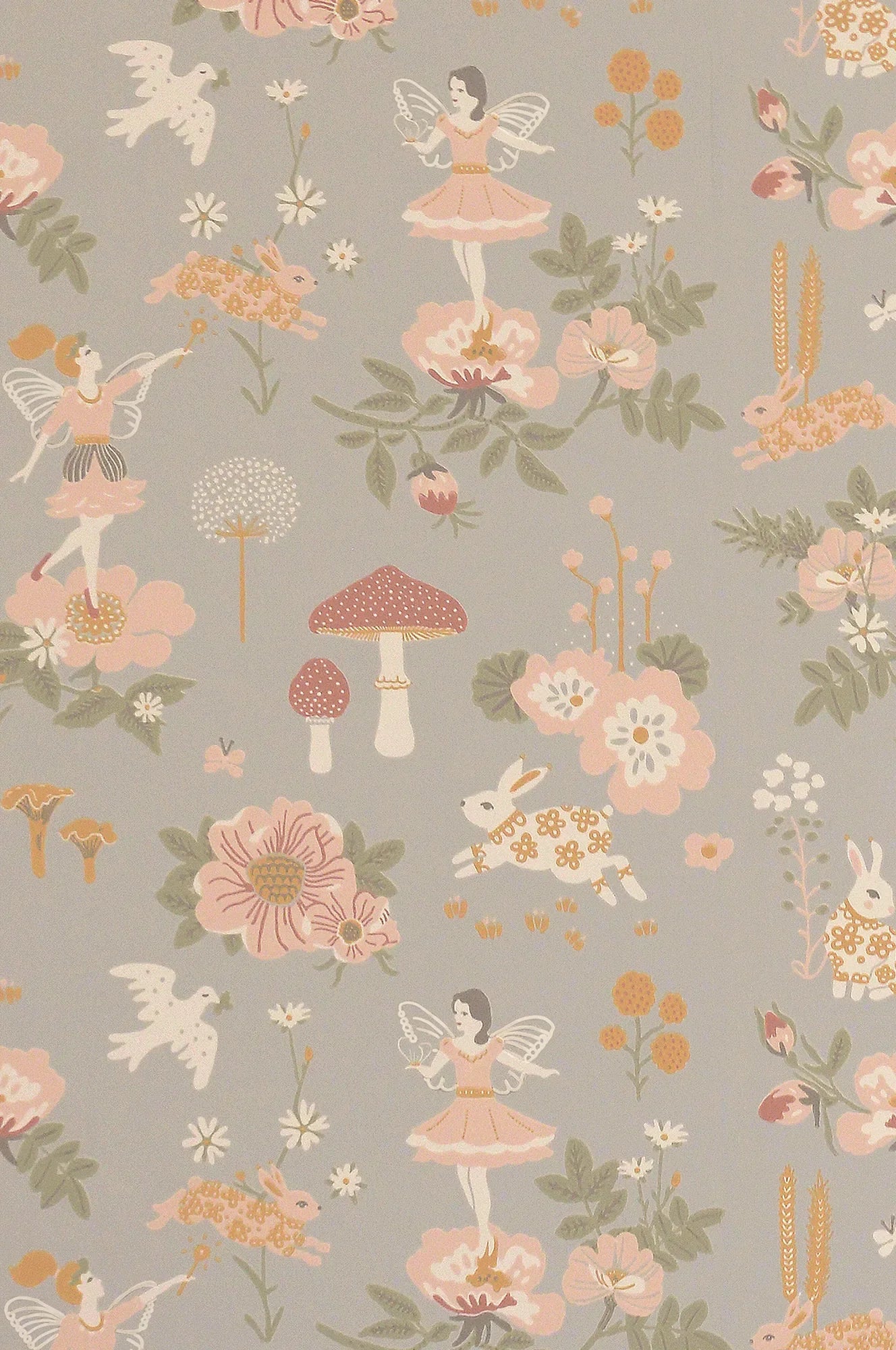 Majvillan Old garden gentle bluegrey behang sfeerbeeld kinderkamer detail