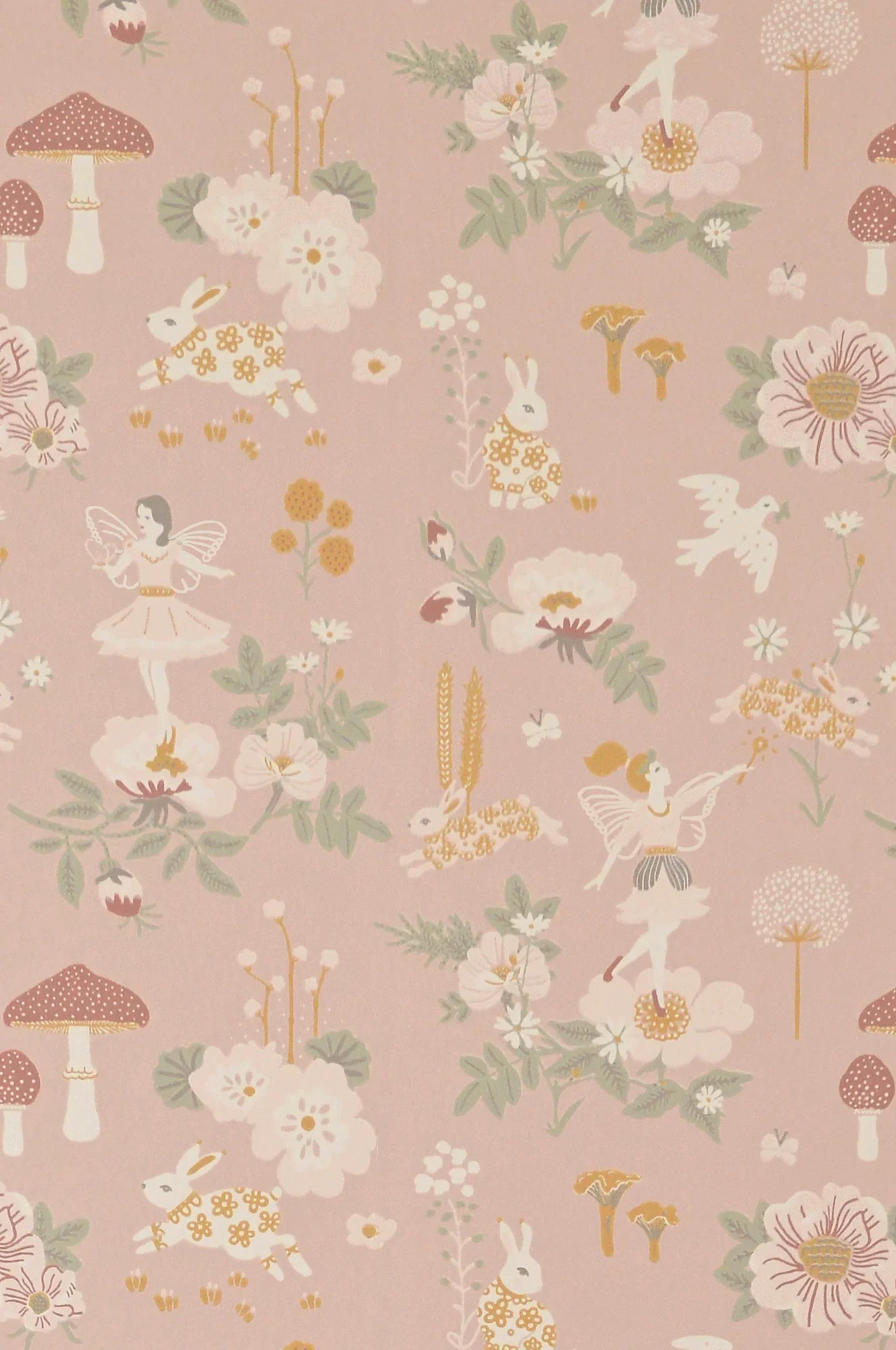 Majvillan Old garden dusty rose behang sfeerbeeld kinderkamer detail