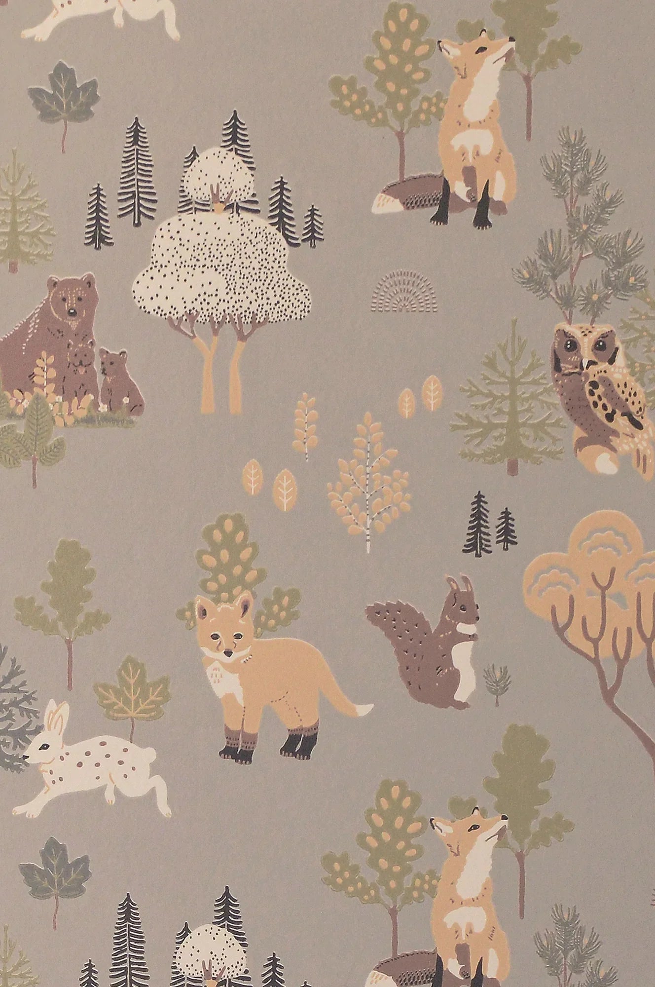 Majvillan Deep forest mystic grey behang sfeerbeeld kinderkamer detail
