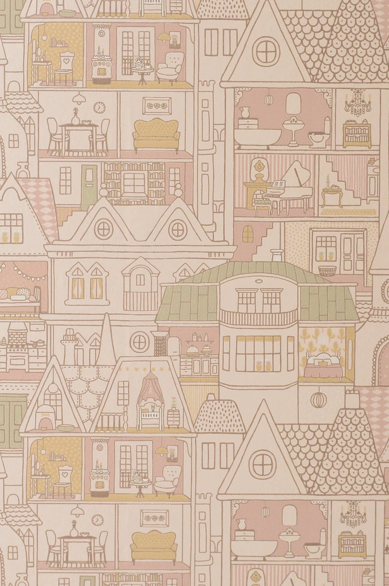 Majvillan Dollhouse sunny pink behang sfeerbeeld kinderkamer detail
