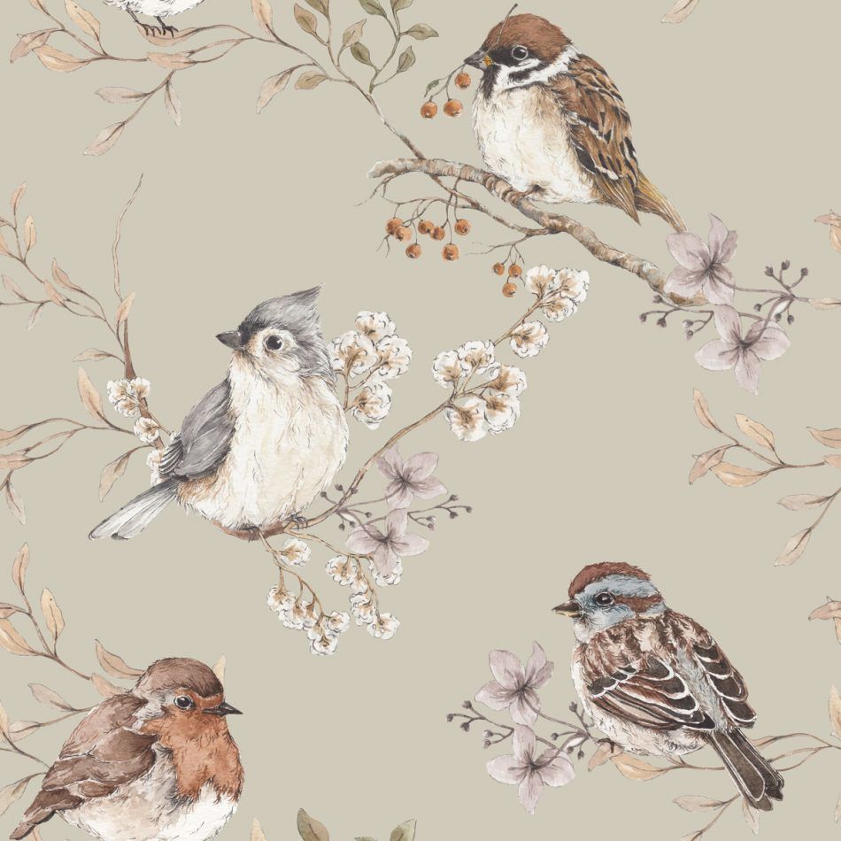 Dekornik Birds Green Behang kinderkamer behang in Scandinavisch design