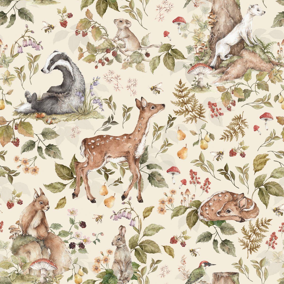 Dekornik Cute Forest Animals Light Behang kinderkamer behang in Scandinavisch design