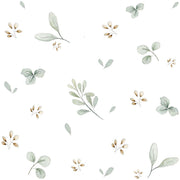 Dekornik Flowers Minimini/ Return To Innocence Behang — Een fijn behang met kleine bloemetjes in een mini-patroon, in zachte tinten, perfect voor een rustige, romantische kinderkamer. Detailopname van het patroon en de kleuren.