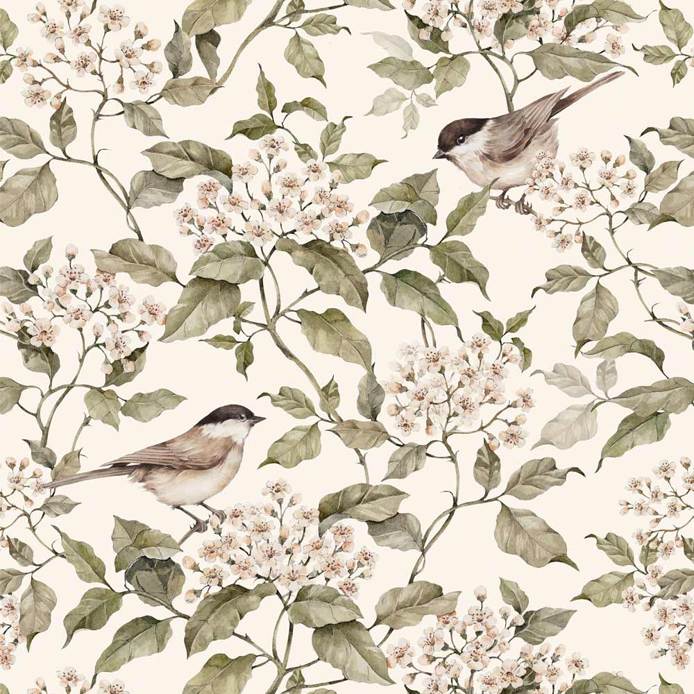 Dekornik Birds And Beige Spring Behang kinderkamer behang in Scandinavisch design