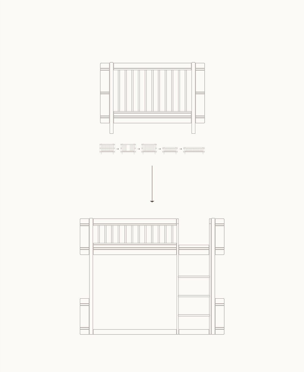 Mini+ cot bed incl. junior kit to low loft bed, white