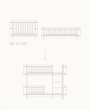 Mini+ cot bed & juniorbed to low bunk bed, oak