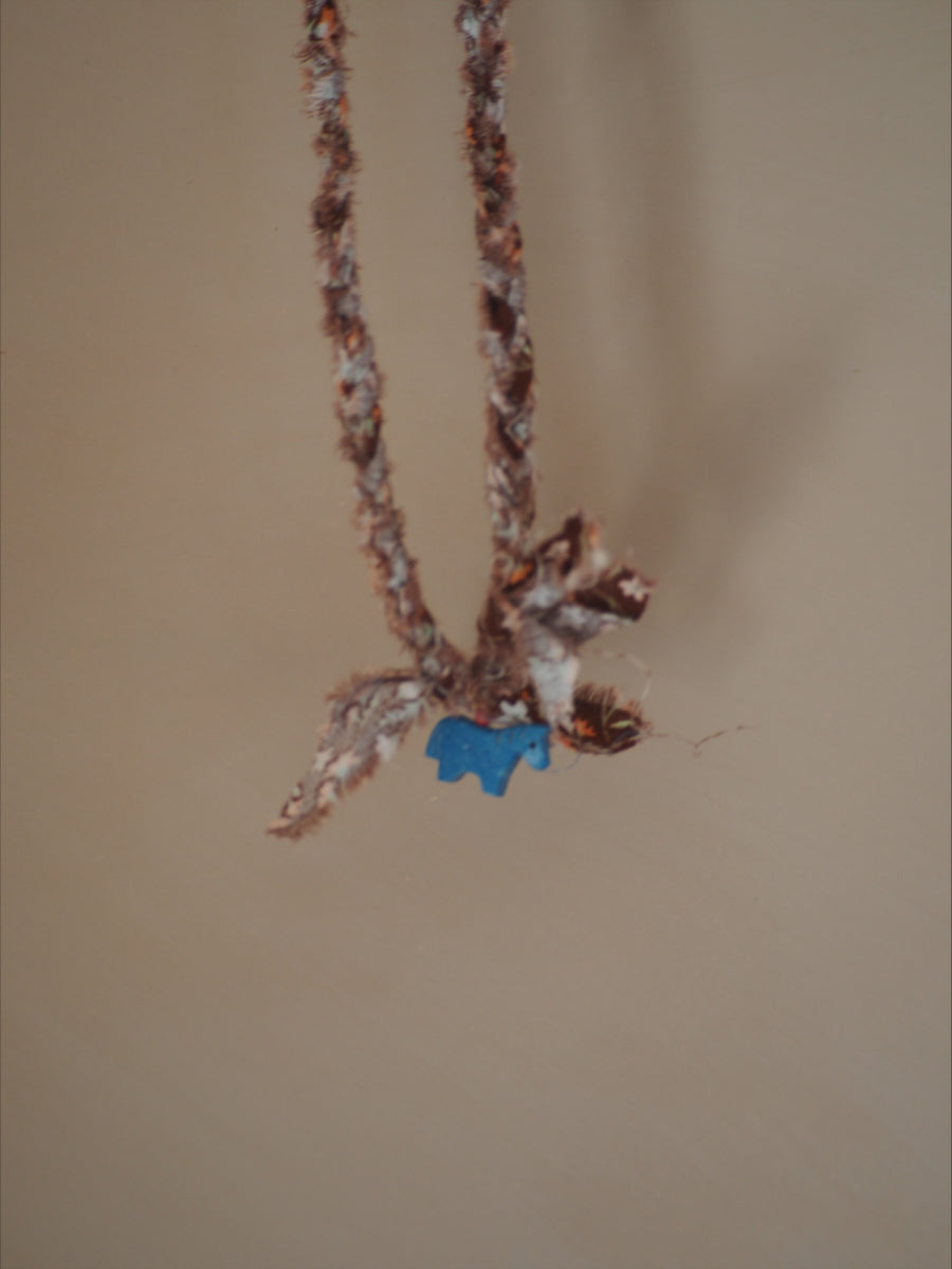 Gevlochten Ketting Met Bedel Bruin/blauw