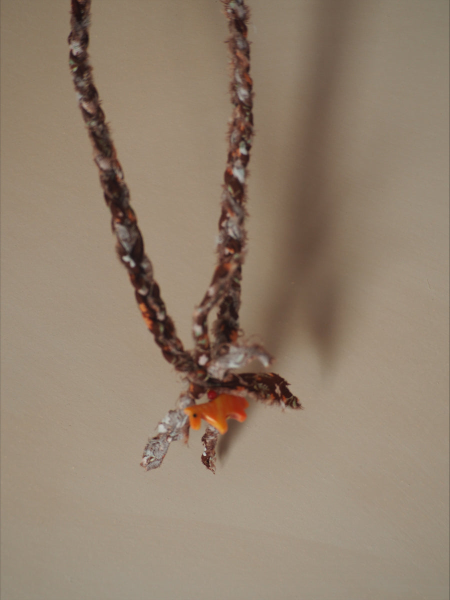 Gevlochten Ketting Met Bedel Bruin/oranje