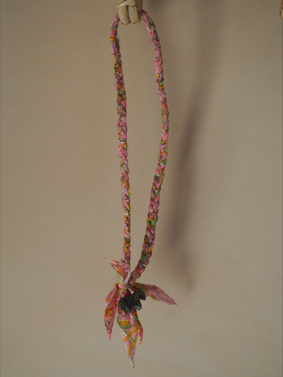 Gevlochten Ketting Met Bedel Roze/oranje/grijs