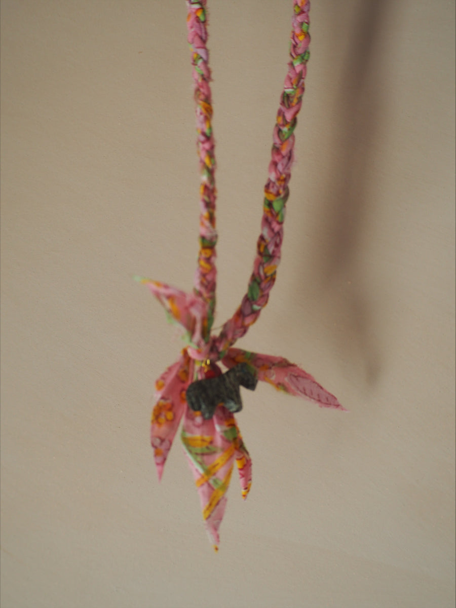 Gevlochten Ketting Met Bedel Roze/oranje/grijs