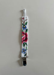 Speenkoord Wit Met Geborduurde Roze En Blauwe Bloem