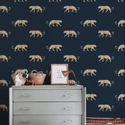 Behang Leopard Navy