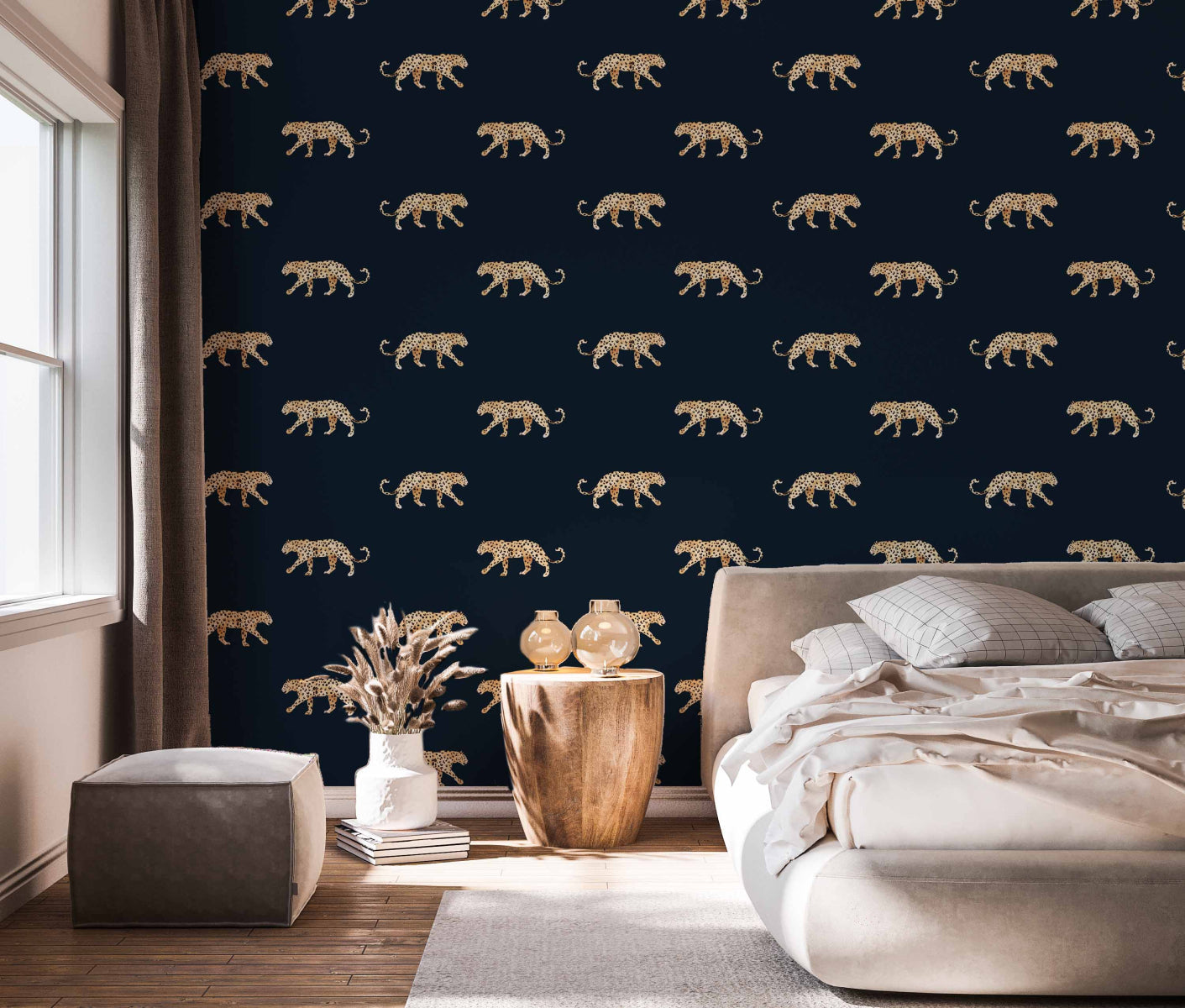 Behang Leopard Navy