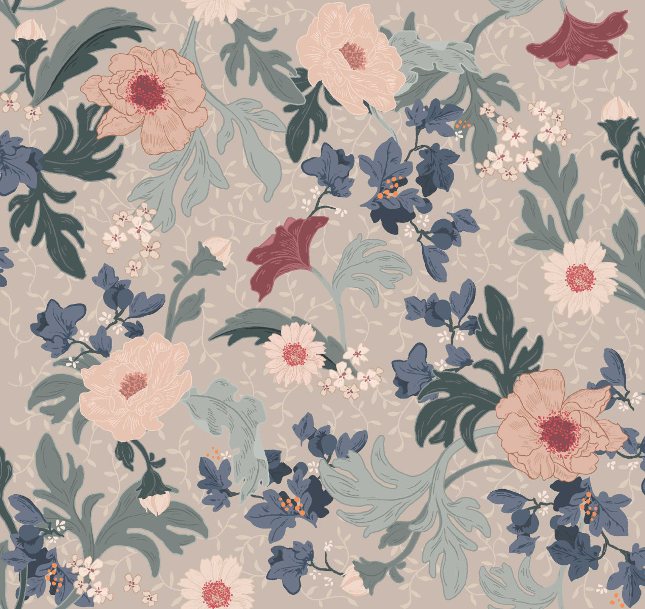 Feline Forest Flower Beige