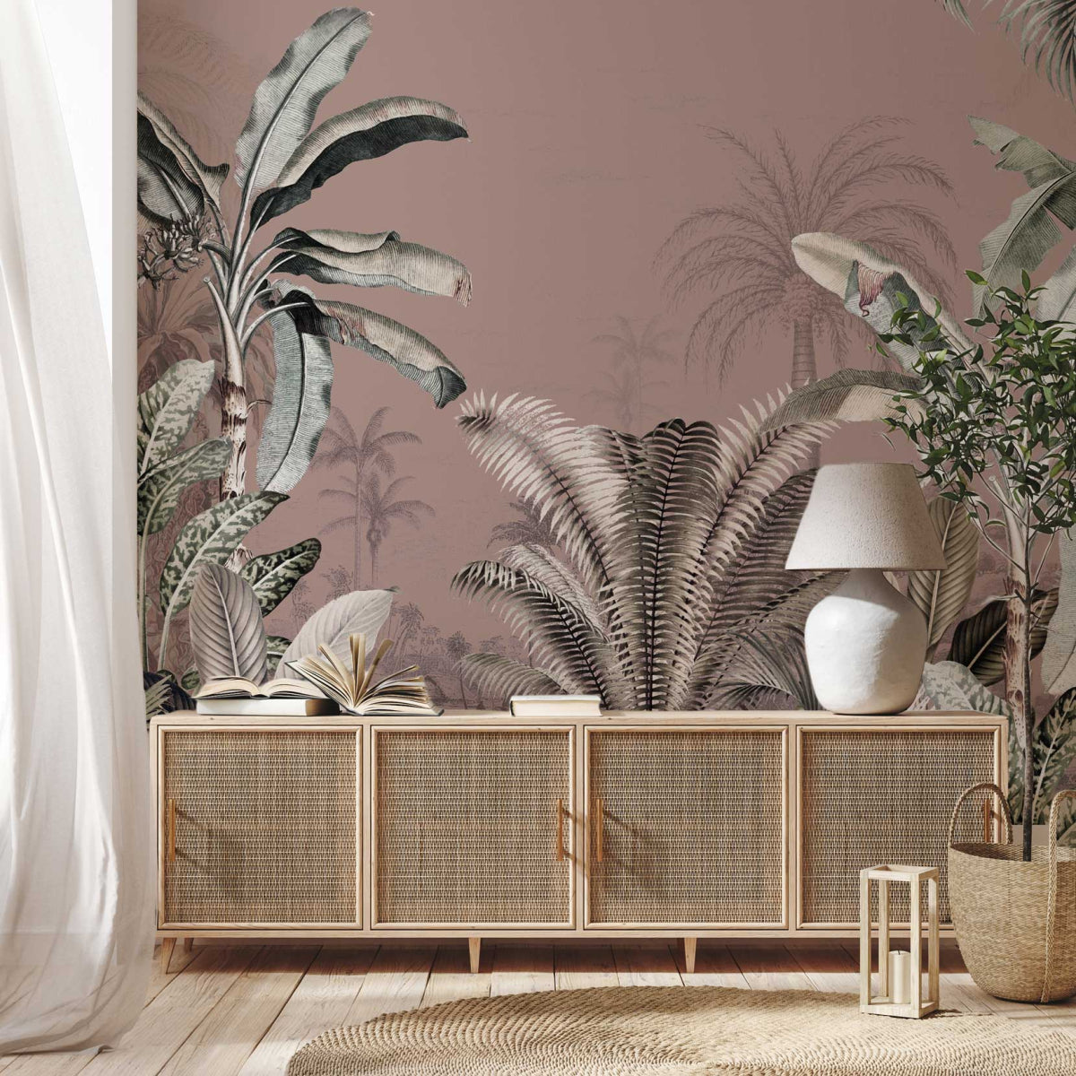 Mural Dreamy Jungle Dark Blush