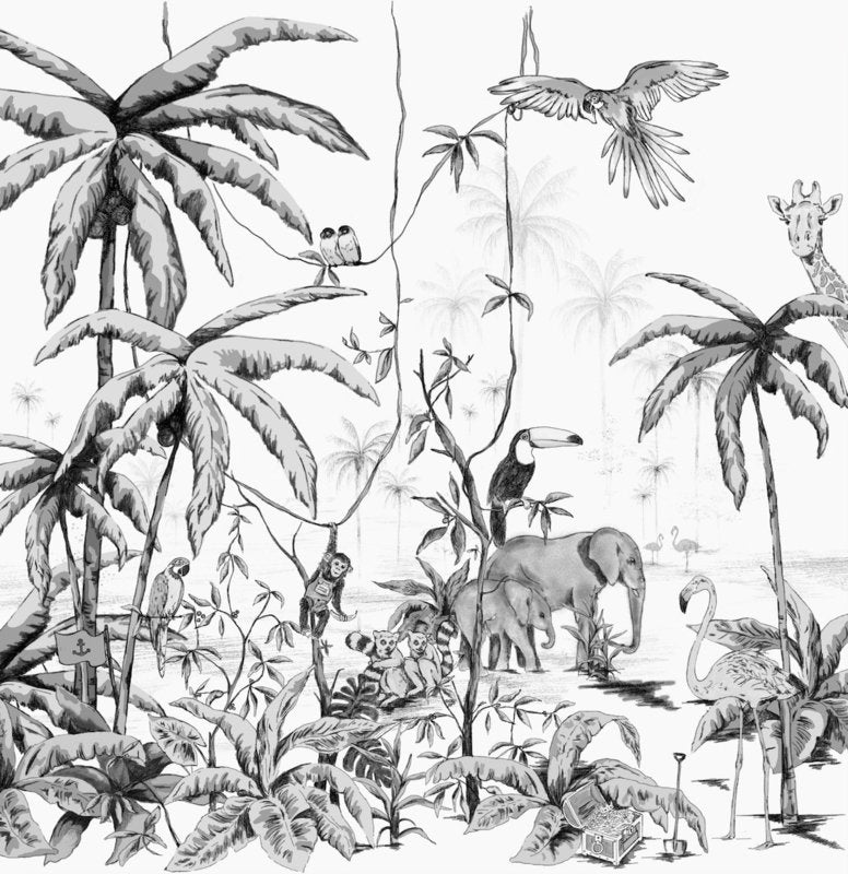 Mural Jungle Black White