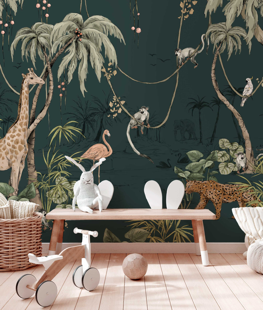 Mural Jungle Jazz Dark Teal