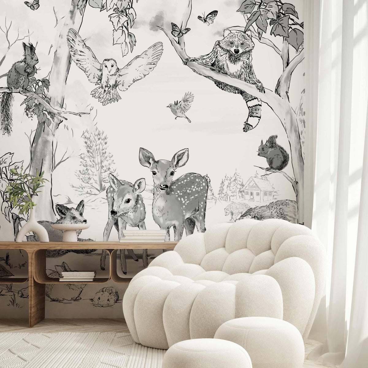 Mural Magical Forest Black White