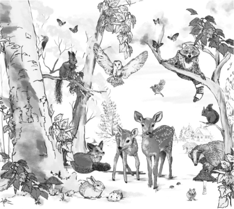 Mural Magical Forest Black White