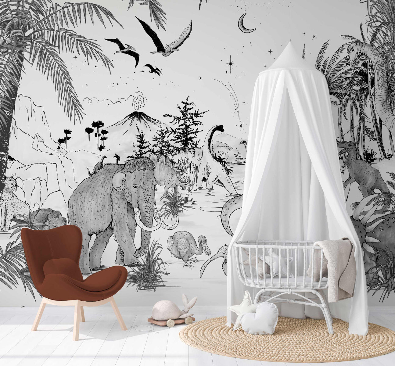 Mural Prehistoric Black White