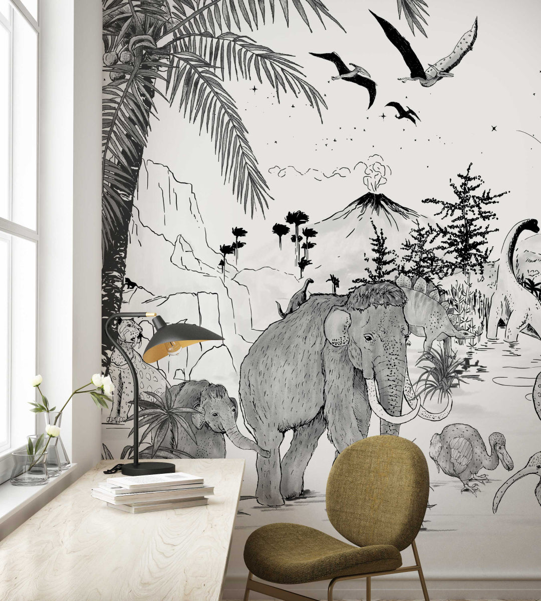Mural Prehistoric Black White