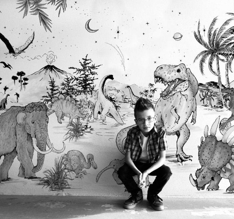 Mural Prehistoric Black White
