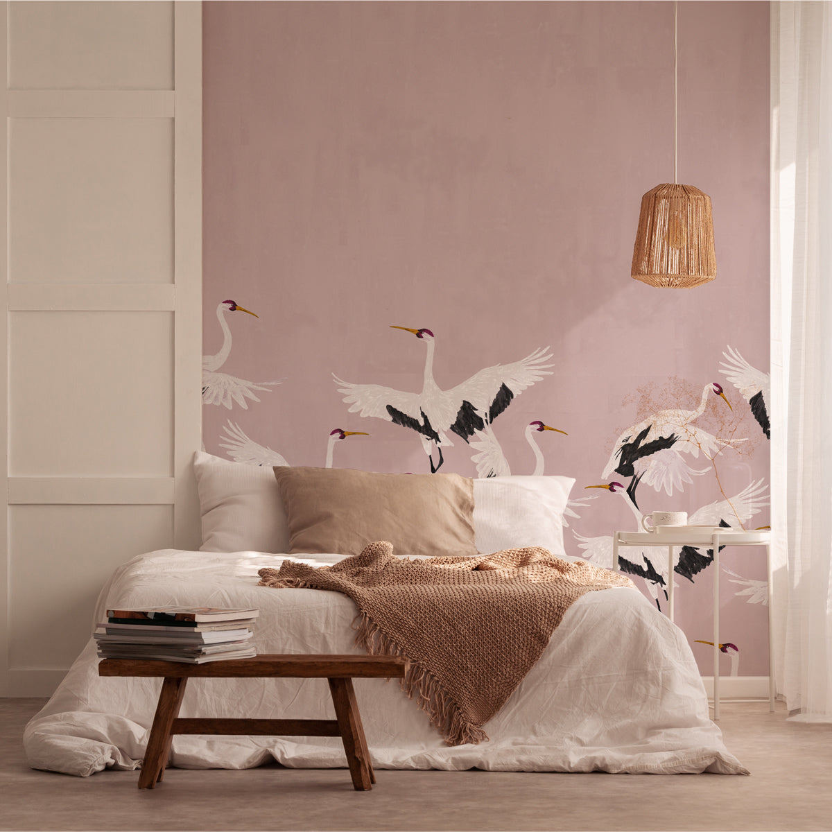 Mural Stork Dark Blush