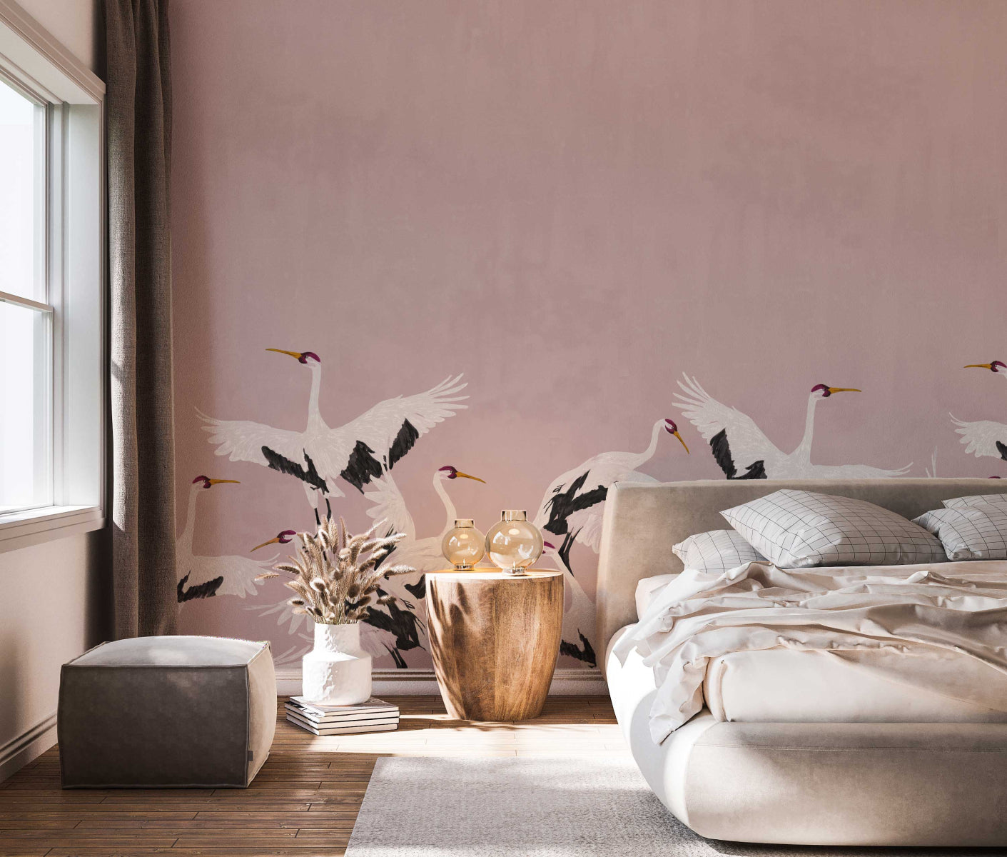 Mural Stork Dark Blush