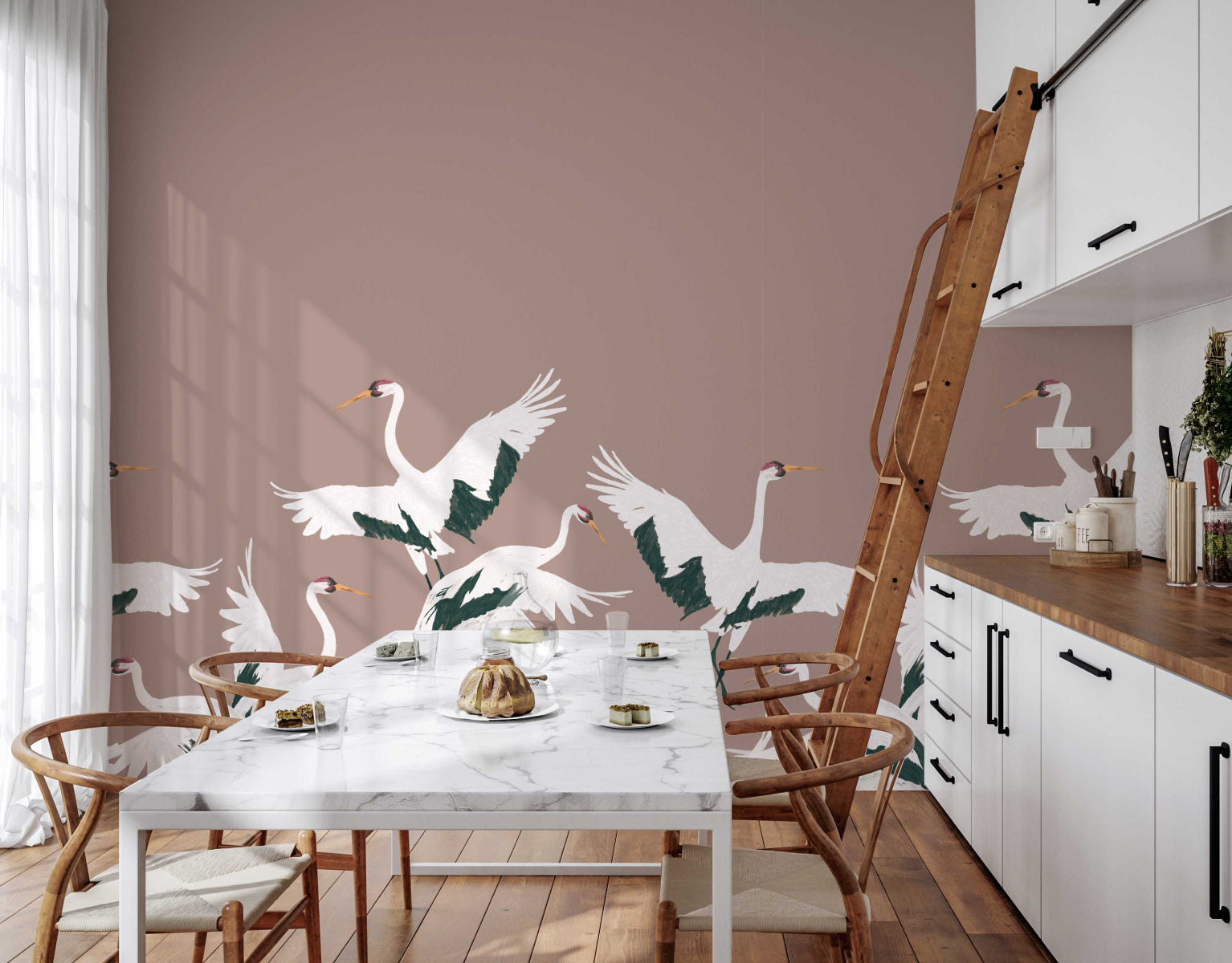 Mural Stork Dark Blush