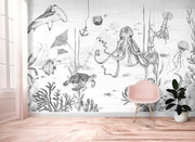 Mural Underwater Wonders  Black White