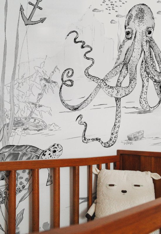 Mural Underwater Wonders  Black White