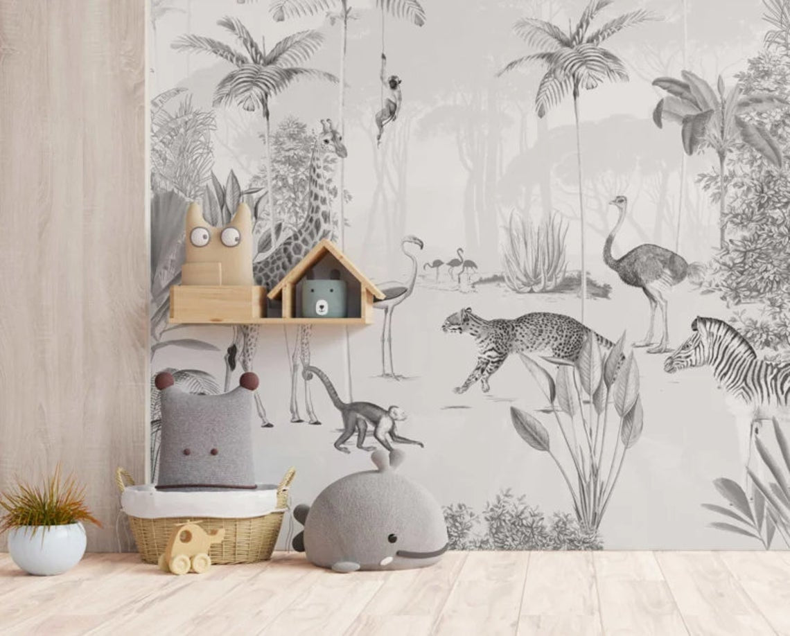 Mural Wildlife's Playground Black White