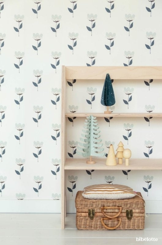 Behang Retro Bloem Blauw